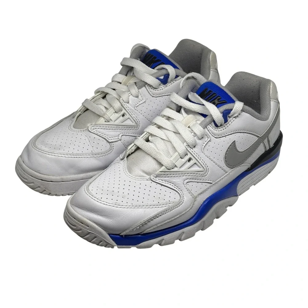 Nike Air Men White Blue Leather Athletic‎ Training Sneakers Shoes Size 7 US